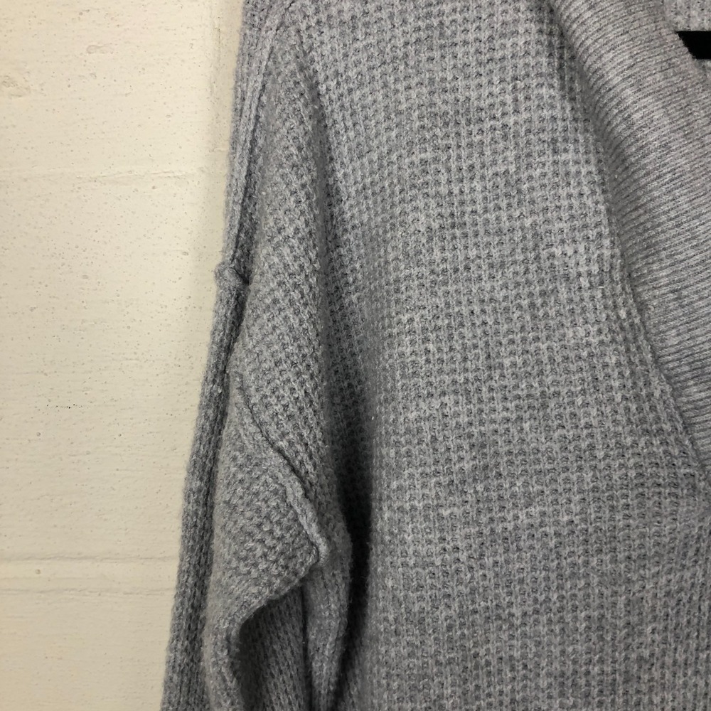 Aerie Womens Cozy Up Waffle Knit Hooded V-Neck Pullover Size XS Grey Comfy - Picture 7 of 16
